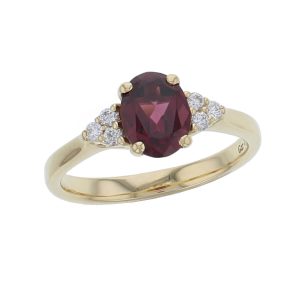 Garnet & Diamond 18ct Yellow Gold Shoulder set Ring