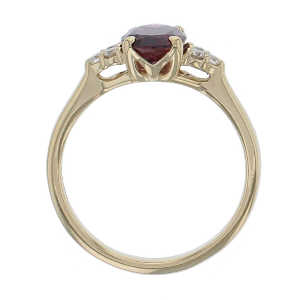 Garnet & Diamond 18ct Yellow Gold Shoulder set Ring