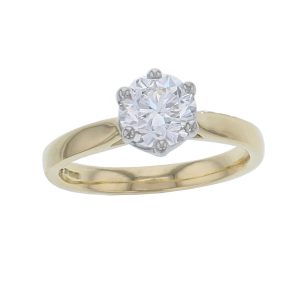 round brilliant cut diamond solitaire engagement ring, platinum & 18ct yellow gold, 18kt, designer, handmade by Faller, hand crafted, betrothal, promise, precious jewellery, jewelry, hand crafted, GIA certified, , G.I.A. GIA, 6 claw setting