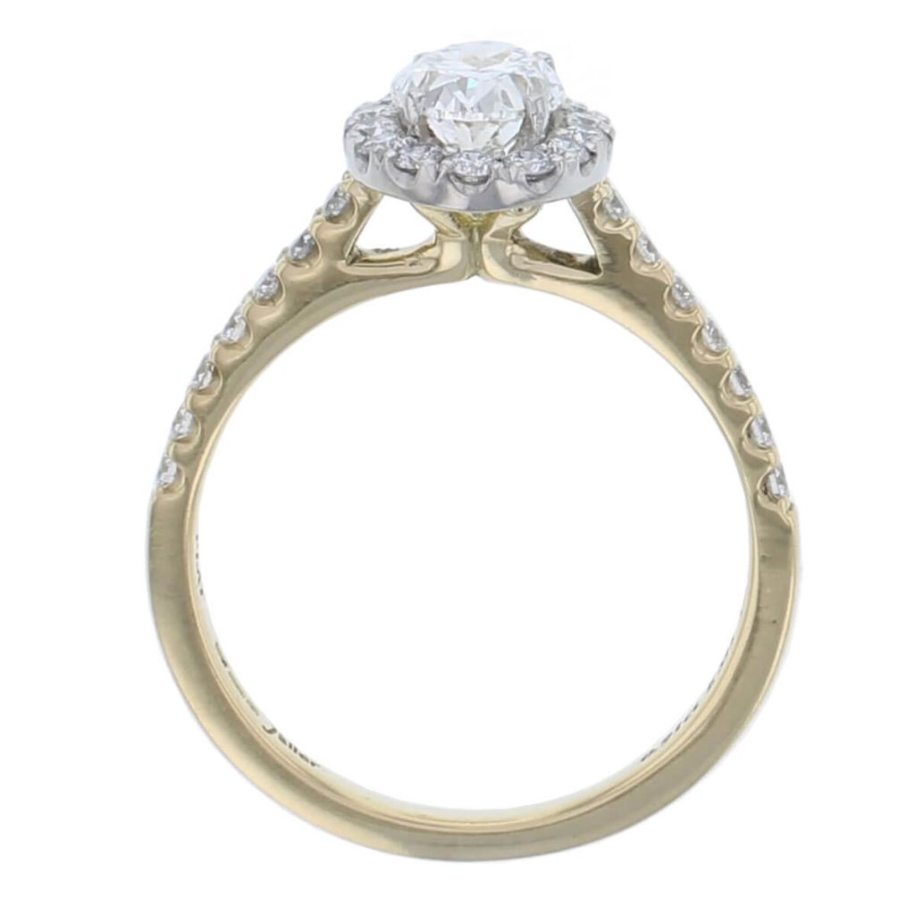 oval cut diamond cluster engagement ring, 18ct yellow gold, platinum, designer, handmade by Faller, hand crafted, betrothal, promise, precious jewellery, jewelry, hand crafted dress ring