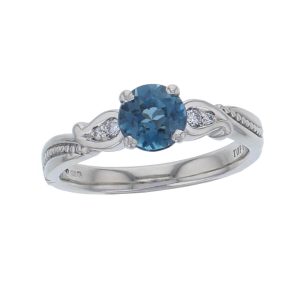 alternative engagement ring, platinum ladies round cut blue topaz & diamond designer multi stone engagement ring designed & hand crafted by Faller of Derry/ Londonderry, dress ring, precious gem jewellery, jewelry, shoulder set, vintage, art nouveau, filigree