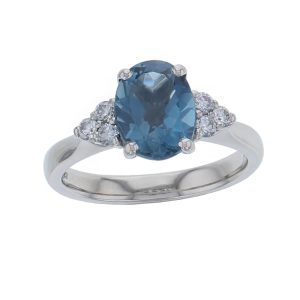 Blue Topaz & Diamond Platinum Shoulder set Ring