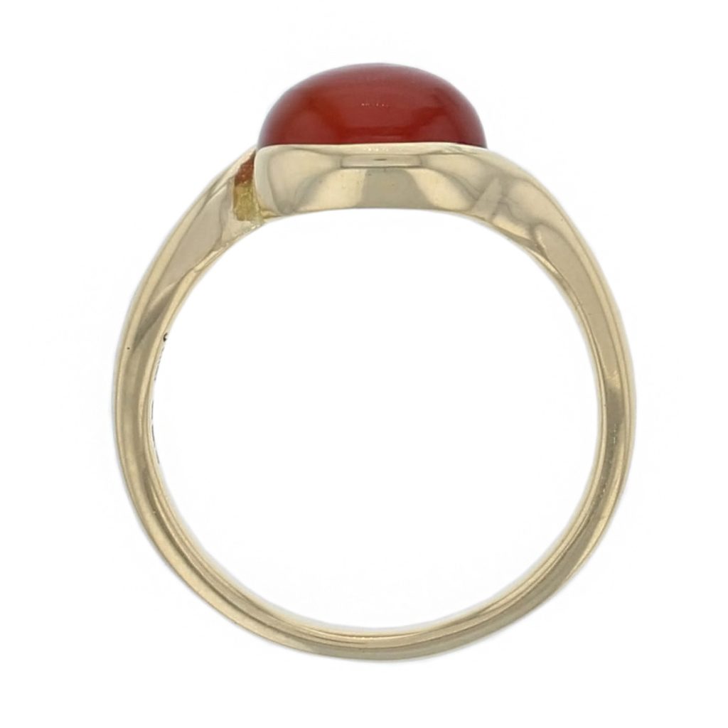 18ct yellow gold oval cut cabochon carnelian gemstone dress ring, designer jewellery, gem, jewelry, handmade by Faller, Londonderry, Northern Ireland, Irish hand crafted