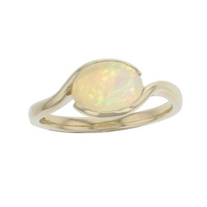 18ct yellow gold oval cabochon cut opal gemstone ladies dress ring, designer jewellery, gem, jewelry, handmade by Faller, Londonderry, Northern Ireland, Irish hand crafted