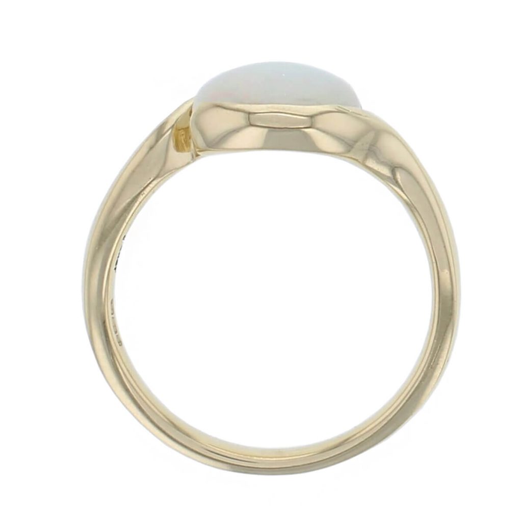 18ct yellow gold oval cabochon cut opal gemstone ladies dress ring, designer jewellery, gem, jewelry, handmade by Faller, Londonderry, Northern Ireland, Irish hand crafted
