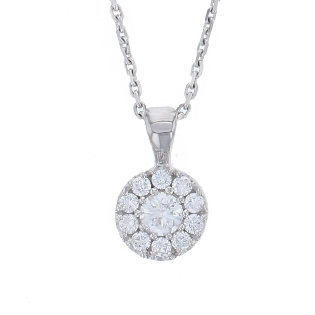 Round brilliant cut diamond 18ct white gold ladies pendant with chain, 18kt, designer, handmade by Faller, Derry/ Londonderry, hand crafted, precious jewellery, jewelry