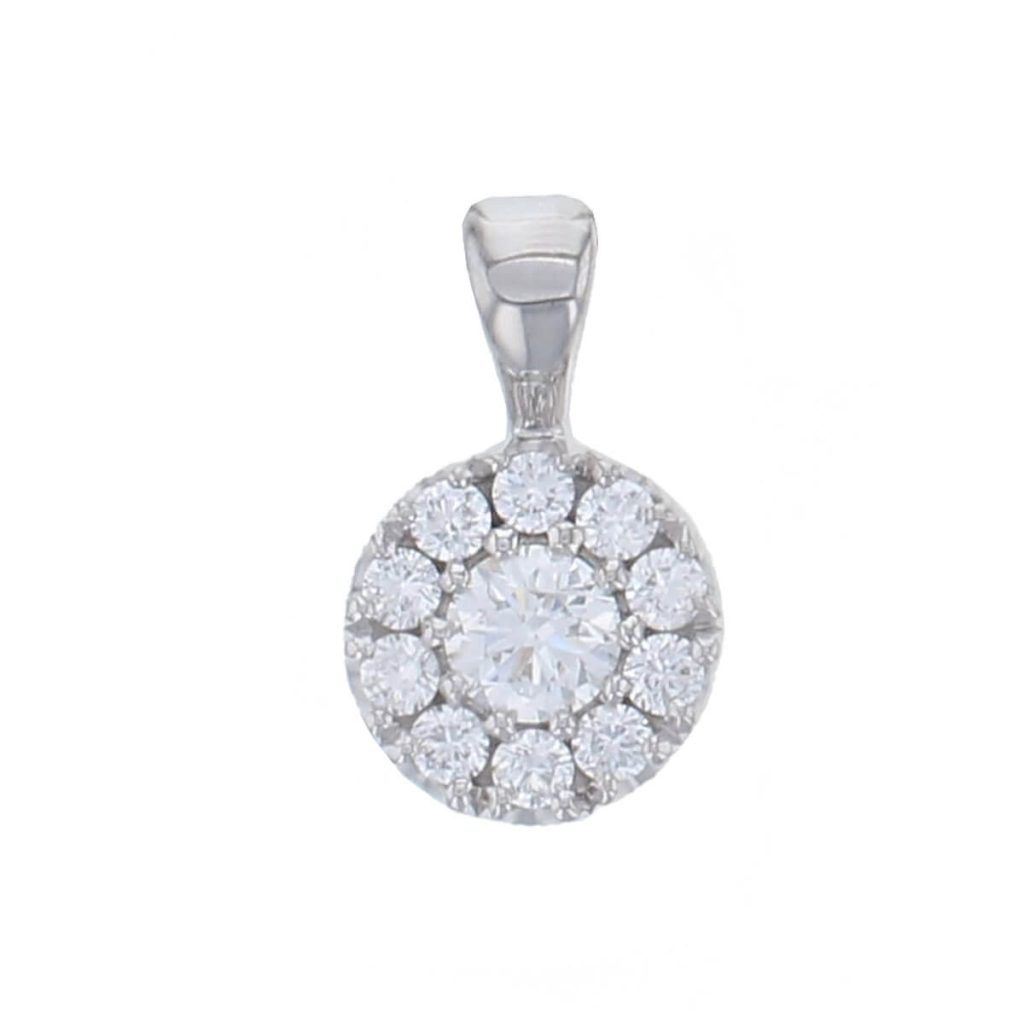 Round brilliant cut diamond 18ct white gold ladies pendant with chain, 18kt, designer, handmade by Faller, Derry/ Londonderry, hand crafted, precious jewellery, jewelry