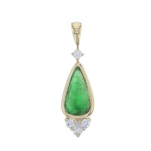 Cabochon jade diamond 18ct yellow gold pendant