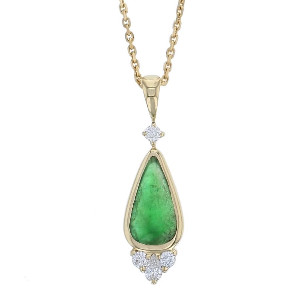 Cabochon jade diamond 18ct yellow gold pendant