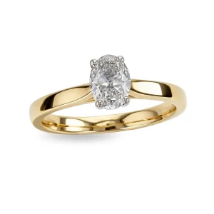 oval cut diamond solitaire engagement ring, platinum & 18ct yellow gold, 18kt, designer, handmade by Faller, hand crafted, betrothal, promise, precious jewellery, jewelry, hand crafted, GIA certified, , G.I.A. GIA, 4 claw setting
