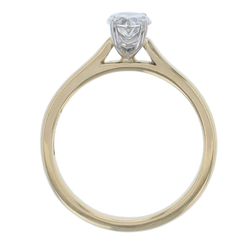 oval cut diamond solitaire engagement ring, platinum & 18ct yellow gold, 18kt, designer, handmade by Faller, hand crafted, betrothal, promise, precious jewellery, jewelry, hand crafted, GIA certified, , G.I.A. GIA, 4 claw setting