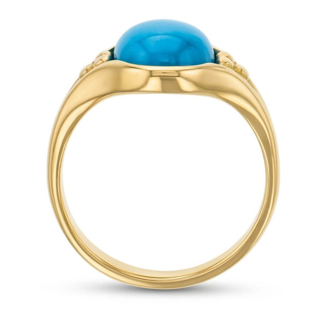 18ct yellow gold oval cabochon cut blue turquoise gemstone ladies dress ring, designer jewellery, gem, jewelry, handmade by Faller, Londonderry, Northern Ireland, Irish hand crafted