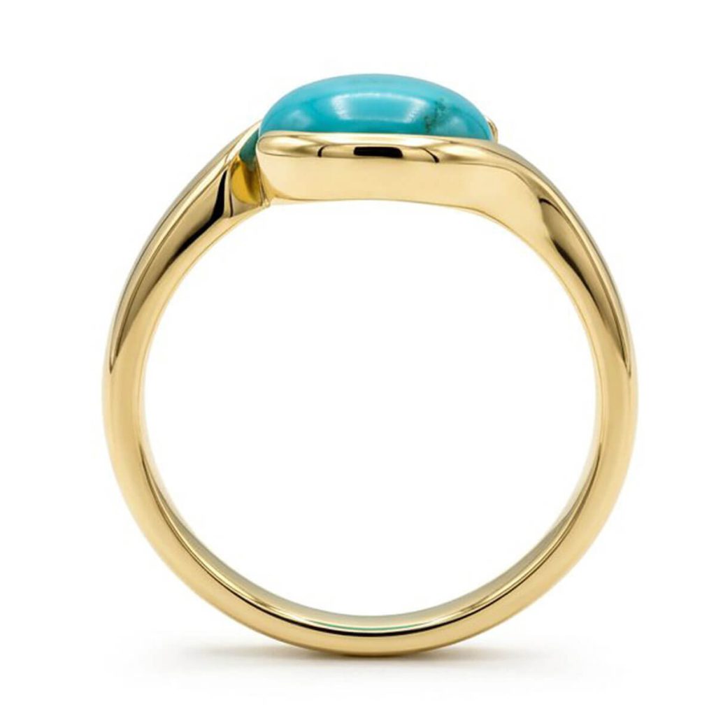 18ct yellow gold oval cabochon cut turquoise gemstone ladies dress ring, designer jewellery, gem, jewelry, handmade by Faller, Londonderry, Northern Ireland, Irish hand crafted