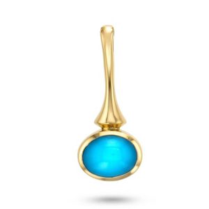 18ct yellow gold blue oval cut cabochon turquoise gemstone pendant, designer jewellery, jewelry, handmade by Faller, Londonderry, Northern Ireland, Irish hand crafted