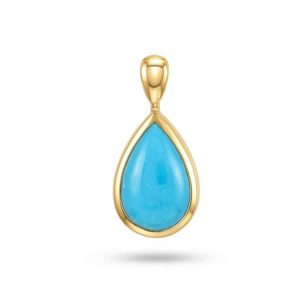 18ct yellow gold blue pear cut cabochon turquoise gemstone pendant, designer jewellery, jewelry, handmade by Faller, Londonderry, Northern Ireland, Irish hand crafted