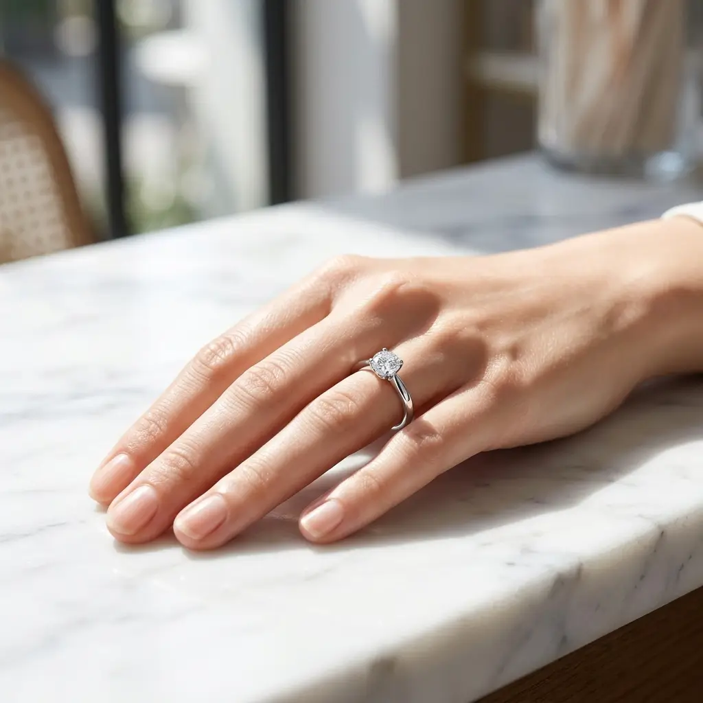 round brilliant cut diamond solitaire engagement ring, platinum, designer, handmade by Faller, hand crafted, betrothal, promise, precious jewellery, jewelry, GIA certified, G.I.A. GIA