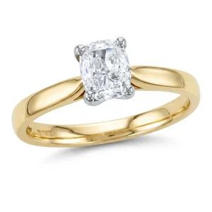 cushion cut diamond solitaire engagement ring, platinum & 18ct yellow gold, 18kt, designer, handmade by Faller, hand crafted, betrothal, promise, precious jewellery, jewelry, hand crafted, GIA certified, , G.I.A. GIA, 4 claw setting