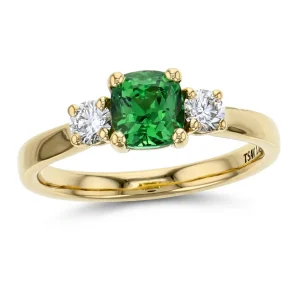 Tsavorite Garnet & Diamond 18ct Yellow Gold Trilogy Ring