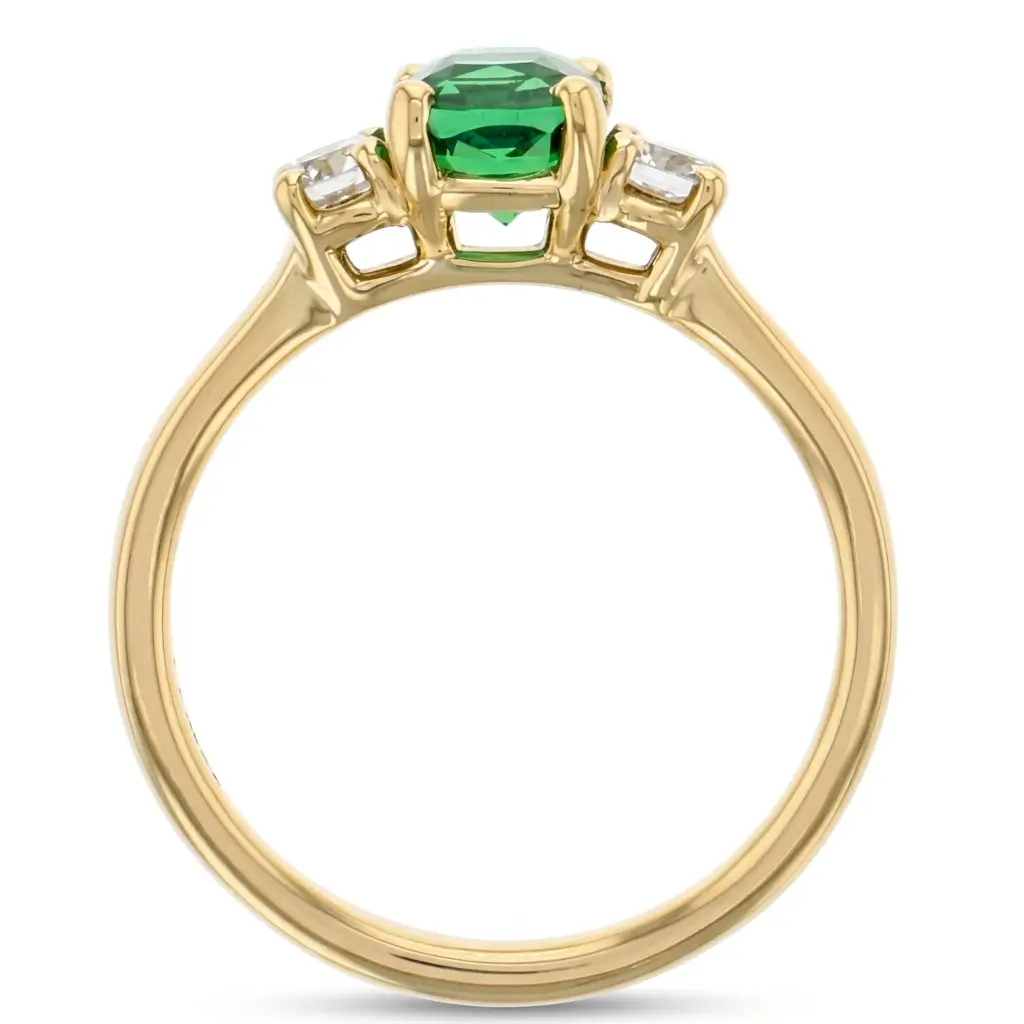 Tsavorite Garnet & Diamond 18ct Yellow Gold Trilogy Ring