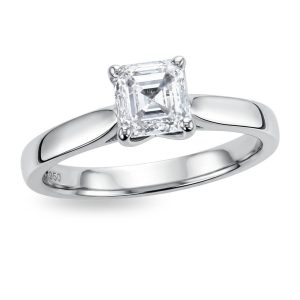 asscher cut diamond solitaire engagement ring, platinum, designer, handmade by Faller, hand crafted, betrothal, promise, precious jewellery, jewelry, GIA certified, G.I.A. GIA