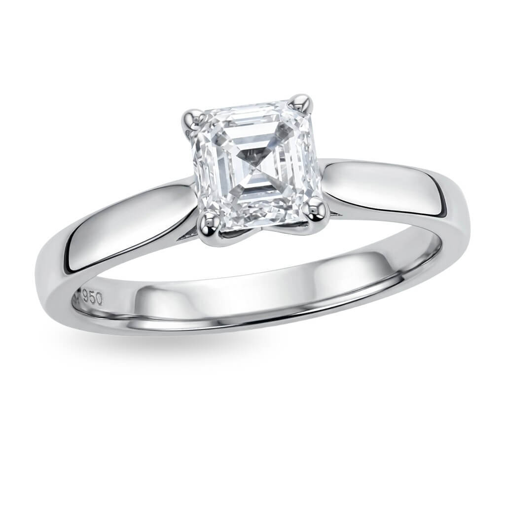 asscher cut diamond solitaire engagement ring, platinum, designer, handmade by Faller, hand crafted, betrothal, promise, precious jewellery, jewelry, GIA certified, G.I.A. GIA