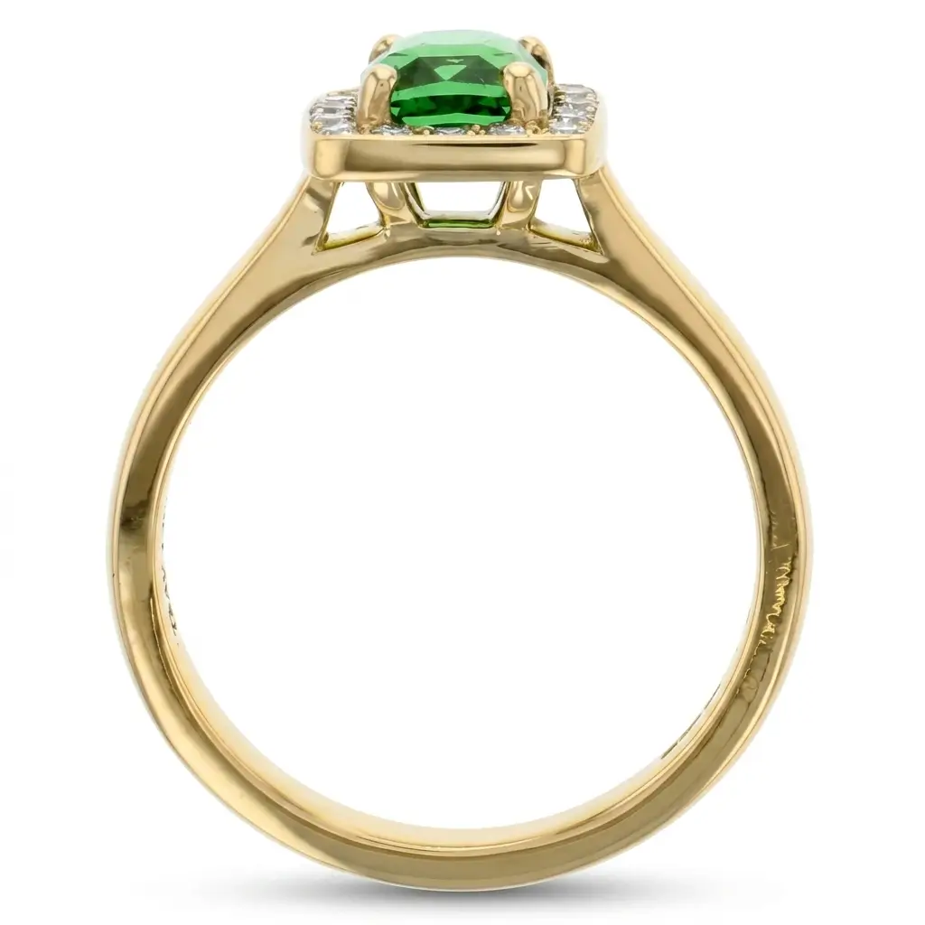Green garnet & Diamond 18ct Yellow Gold Halo Ring
