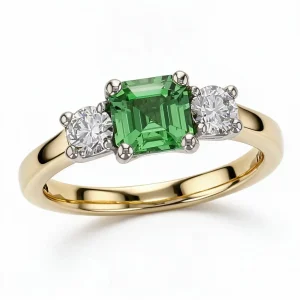 Tsavorite Garnet & Diamond Platinum & 18ct Yellow Gold Trilogy Ring