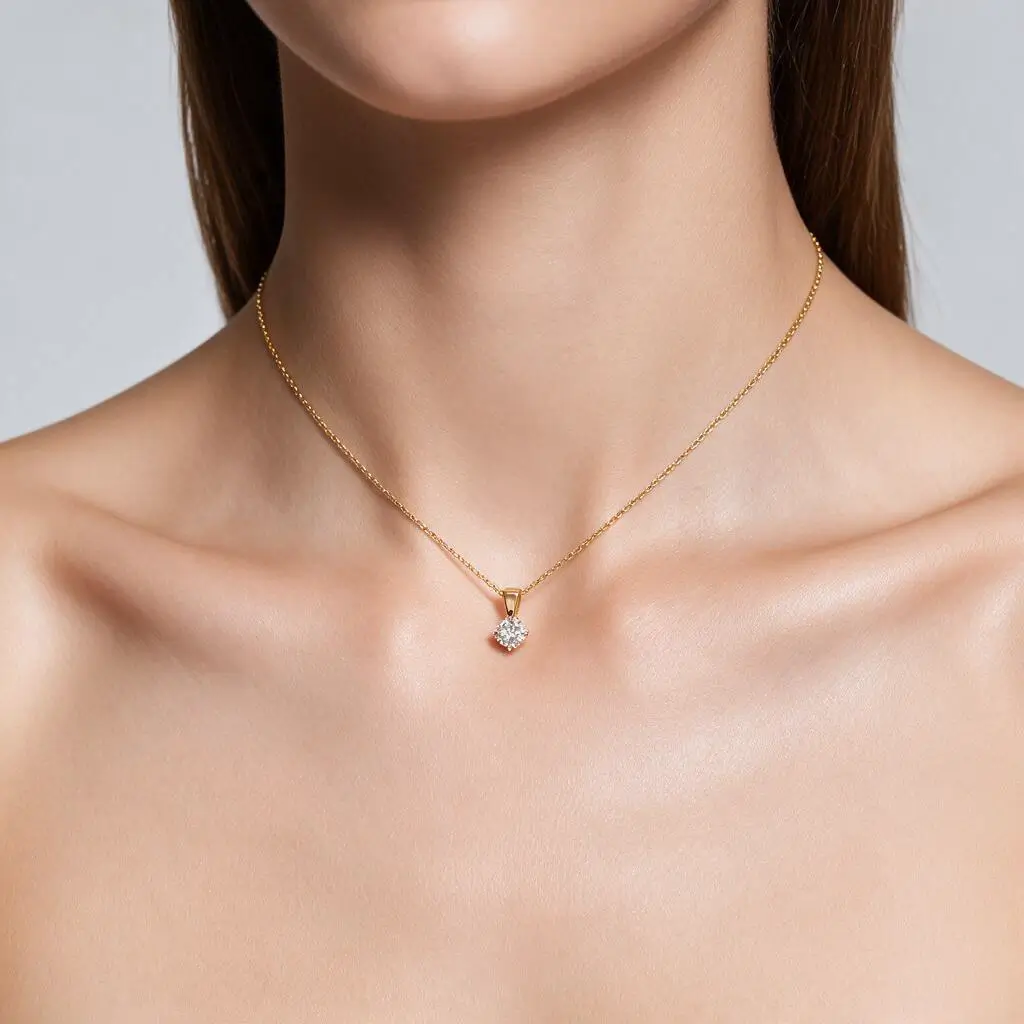 Faller round brilliant cut 4 platin claw set diamond 18ct yellow gold ladies solitaire pendant with chain, 18kt, designer, handmade by Faller, Derry/ Londonderry, hand crafted, precious jewellery, jewelry