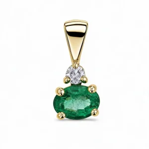 18ct yellow gold ladies oval cut emerald & diamond pendant