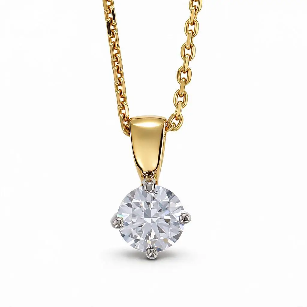 Faller round brilliant cut 4 platinum claw set diamond 18ct yellow gold ladies solitaire pendant with chain, 18kt, designer, handmade by Faller, Derry/ Londonderry, hand crafted, precious jewellery, jewelry