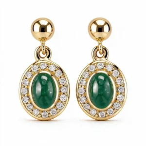 18ct yellow gold ladies oval cabochon cut emerald & diamond halo earrings