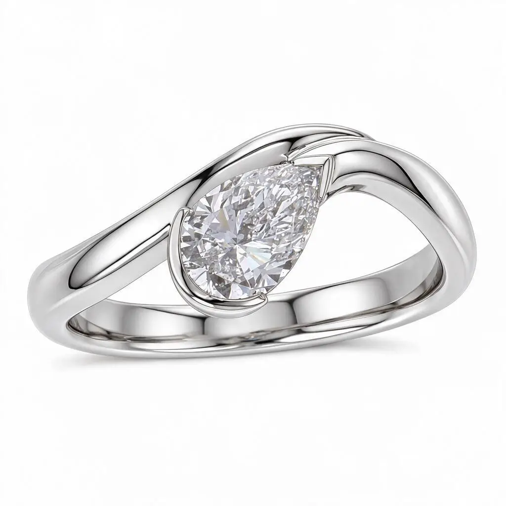 pear cut diamond solitaire engagement ring, platinum, designer, handmade by Faller, hand crafted, betrothal, promise, precious jewellery, jewelry, GIA certified, G.I.A. GIA